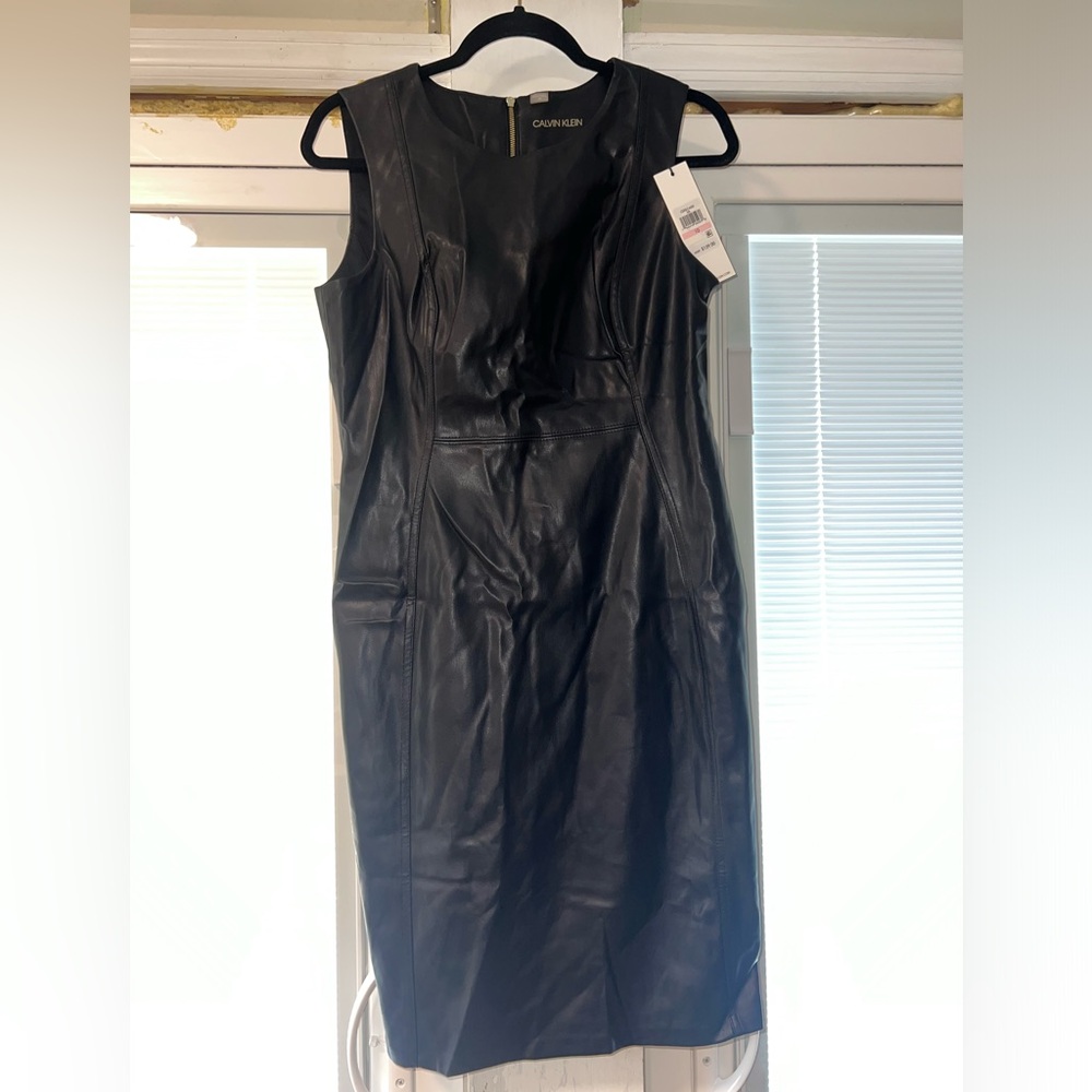 Black Vegan Leather Clavin Klein Dress. Size 10